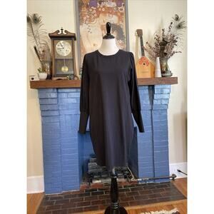 WVN Cotton Gray Shift Dress L Long Sleeve Knit Puff Sleeve Minimal Synergy